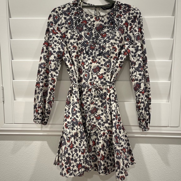 NWT ZARA Blue and white floral long sleeve mini dress - Picture 3 of 13